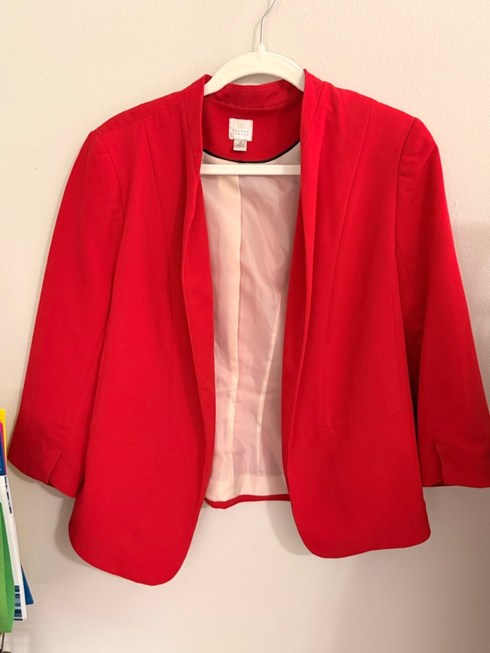 LC Lauren Conrad Bright Red Open-Front Blazer